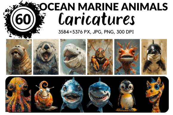 Download Ocean Marine Life Caricatures - Premium Resources