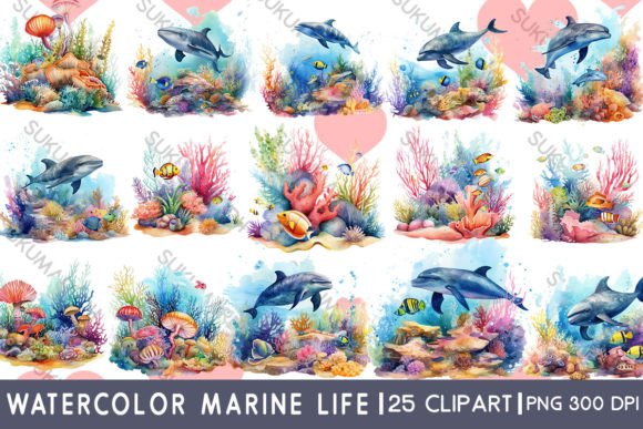 Download Watercolor Marine Life Clipart - Premium Bundle