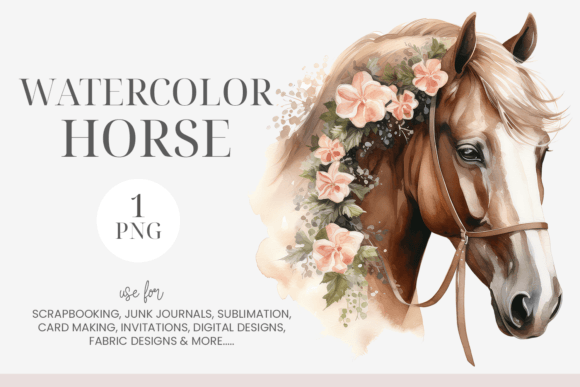 Download Brown &amp; White Watercolor Floral Horse - White watercolor Collection
