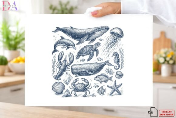 Download Vintage Ocean Animals PNG, Marine Life - Marine life Collection