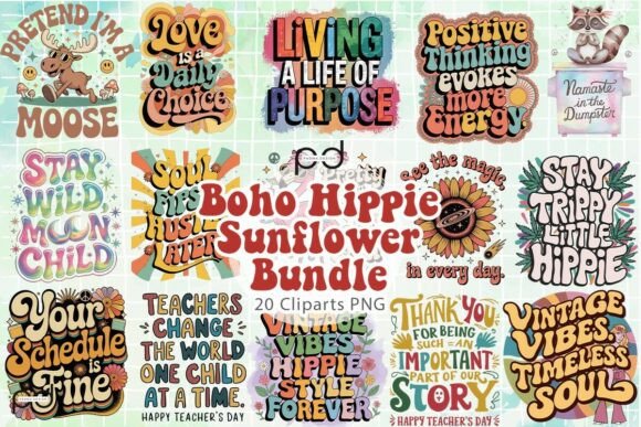 Download Boho Hippie Sunflower Graphics Bundle - Flower graphics Collection
