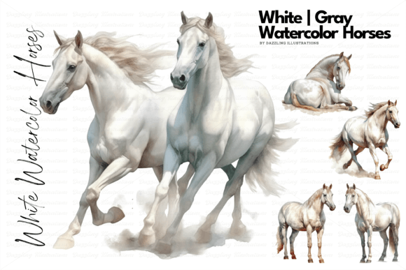 Download Gray | White Watercolor Horses - White watercolor Collection
