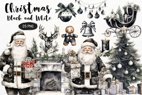 Download Christmas Black and White Watercolor PNG - White watercolor Collection