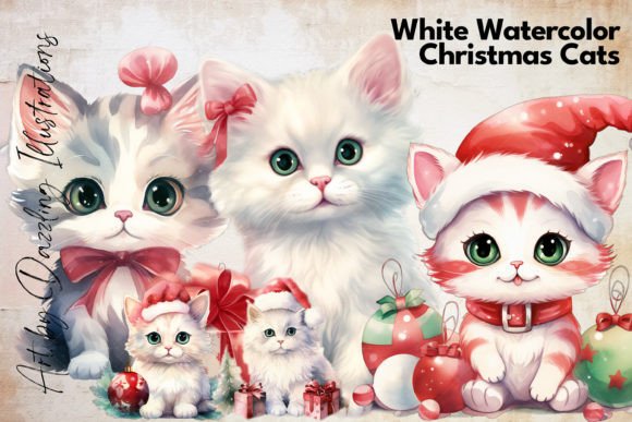 Download Christmas Cats: White Watercolor Cats - Premium Resources
