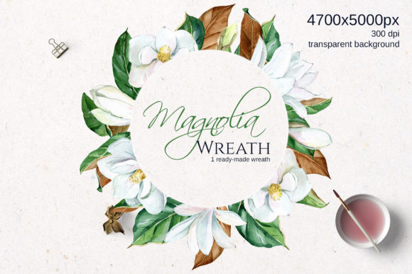 Download White Watercolor Magnolia Round Frame - White watercolor Collection
